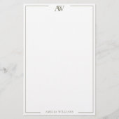 Modern Olive Green Minimalist Elegant Monogram Briefpapier (Voorkant)