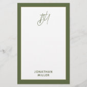Modern Olive Green Monogram Briefpapier (Voorkant)