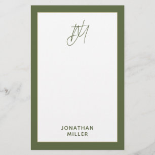 Modern Olive Green Monogram Briefpapier