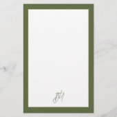 Modern Olive Green Monogram Briefpapier (Achterkant)