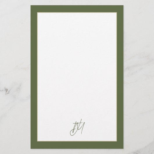 Modern Olive Green Monogram Briefpapier (Achterkant)