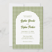 Modern Olive Green Old Money Checkered Wedding Kaart (Voorkant)