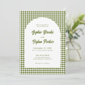 Modern Olive Green Old Money Checkered Wedding Kaart (Staand voorkant)