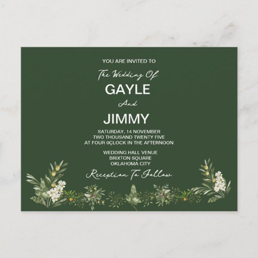 Modern Olive Green Photo Wedding Invitation Uitnodiging Briefkaart (Voorkant)