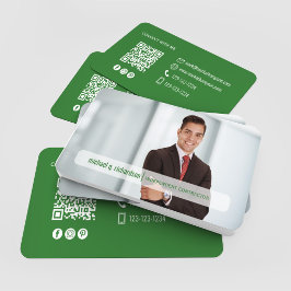 Modern Olive Green QR Code Photo Networking Card Visitekaartje