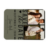 Modern Olive Green Save the Date 2 Foto Bruiloft Magneet (Horizontaal)