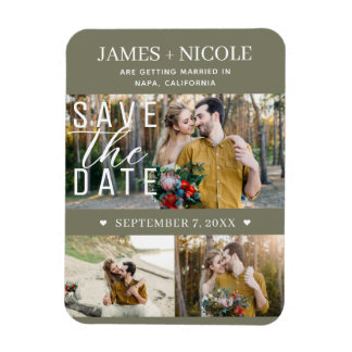 Modern Olive Green Save the Date Wedding 3 Foto's Magneet