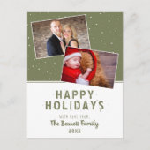 Modern Olive Green Snowflake Holiday 2 Foto Briefkaart (Voorkant)