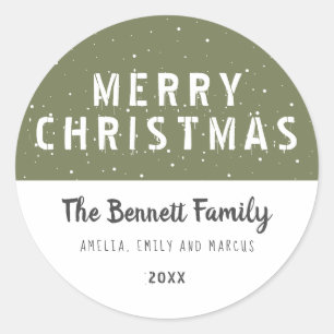 Modern Olive Green Typografie Merry Kerstry Ronde Sticker