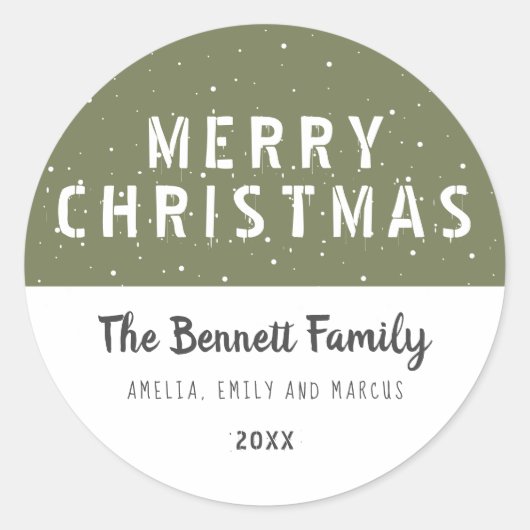 Modern Olive Green Typografie Merry Kerstry Ronde Sticker (Voorkant)
