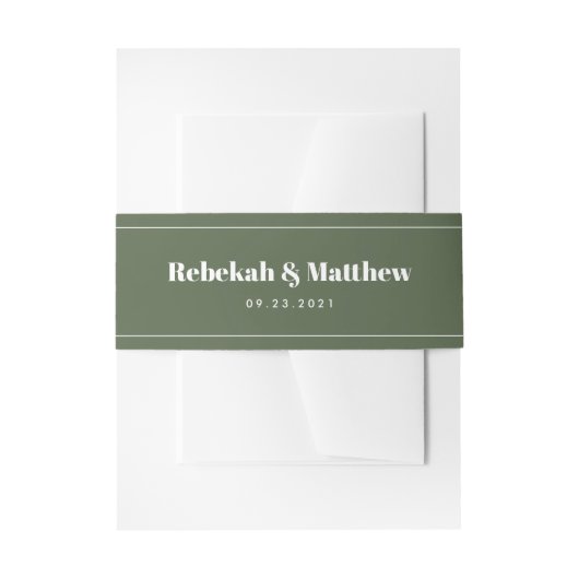 Modern Olive Green Wedding Belly Band Uitnodigingen Wikkel (Voorkant Voorbeeld)
