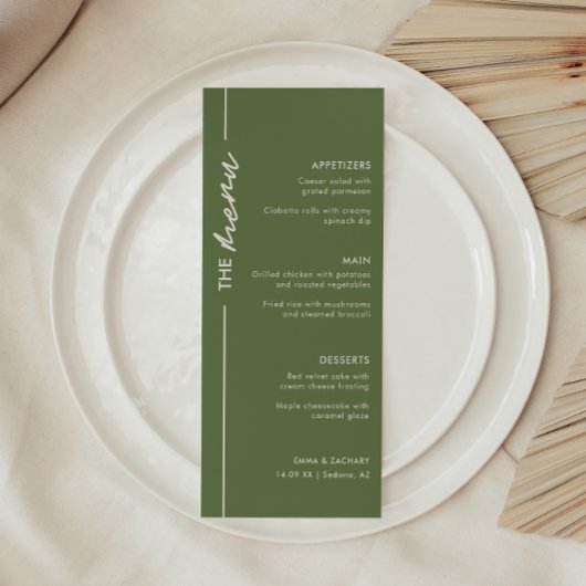 Modern Olive Green Wedding Menu