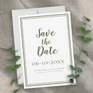 Modern Olive Green Wedding Script Simple Classic Save The Date