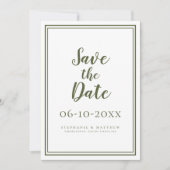 Modern Olive Green Wedding Script Simple Classic Save The Date (Voorkant)