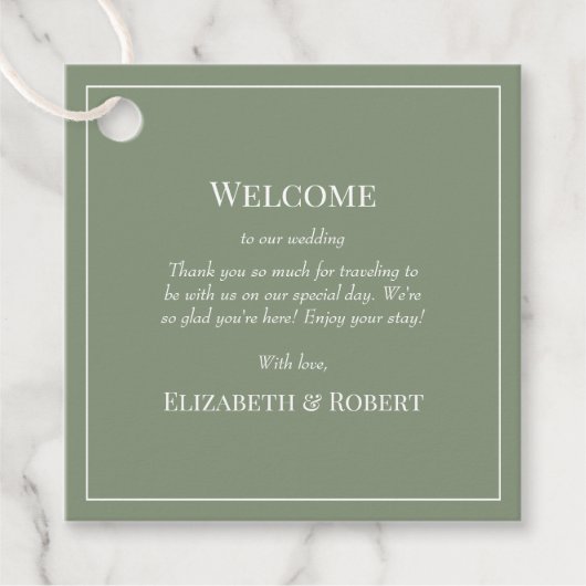 Modern Olive Green Wedding Welcome Gift Label (Voorkant)