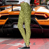 Modern Olive Grey Yellow Glitter Festive Pattern Leggings