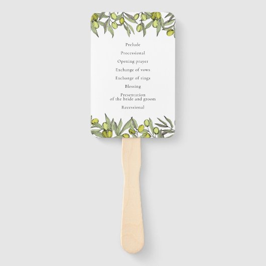 Modern Olive-programma voor trouwerij Handwaaier (Achterkant)
