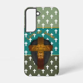 Modern Olive Turquoise Green Cross Lion of Judah Samsung Galaxy Hoesje