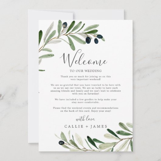 Modern Olive Weddenschap Welkomstbrief & reisroute (Voorkant)