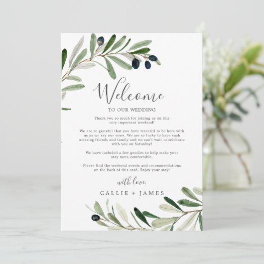 Modern Olive Weddenschap Welkomstbrief & reisroute (Staand voorkant)
