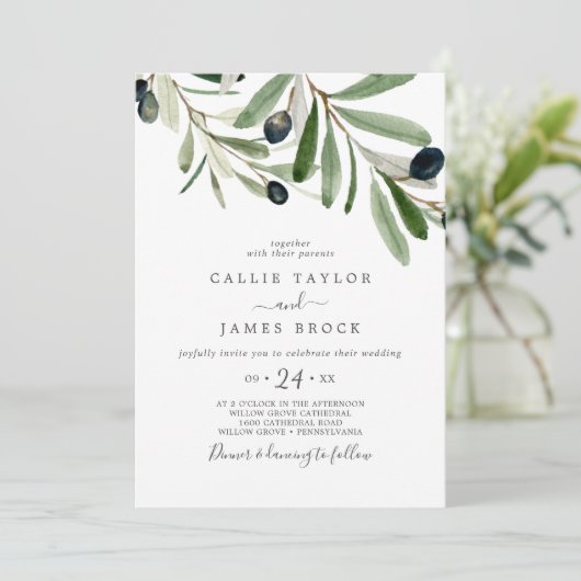 Modern Olive Wedding Kaart (Staand voorkant)