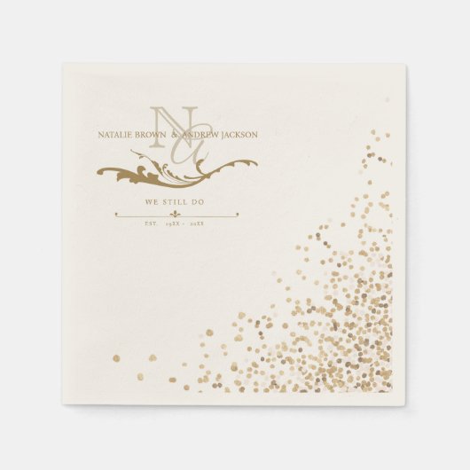 Modern OM HET EVEN WELK paar Jubileum Monogram Ser Servet (Voorkant)