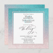 *~* Modern Ombre Beach Glitter Trendy AR4 Weddensc Kaart (Voorkant / Achterkant)