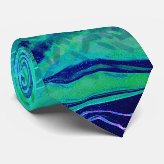 Modern Ombre blauw groen wervelpatroon Stropdas (Opgerold)
