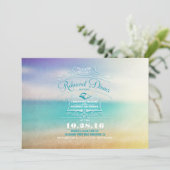 Modern ombre blauw vanille strand repetitie diner kaart (Staand voorkant)