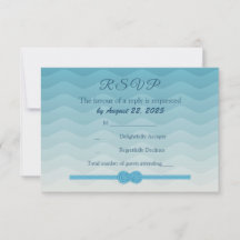 Modern Ombre blue Waves en knot Wedding RSVP