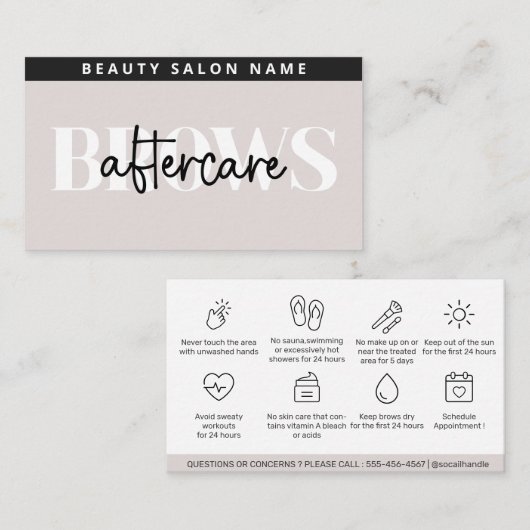 Modern Ombre Brows Aftercare PMU Brow Instructions Visitekaartje (Voorkant / Achterkant)