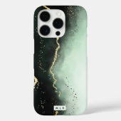Modern Ombre Dusty Green & Gold Moody Monogram Case-Mate iPhone Case (Achterkant)