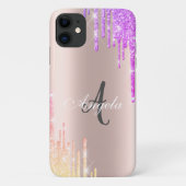 Modern Ombre Glitter Drift Roos Gold, Monogram Case-Mate iPhone Case (Achterkant)