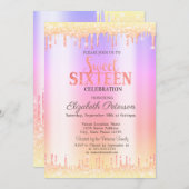 Modern Ombre Glitter Drips Sweet 16 Uitnodiging (Voorkant / Achterkant)
