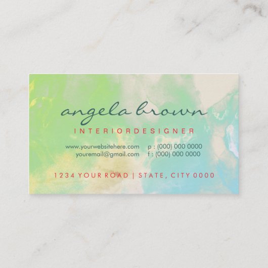 Modern Ombre Green Cloudy Waterverf Botanical Visitekaartje (Achterkant)
