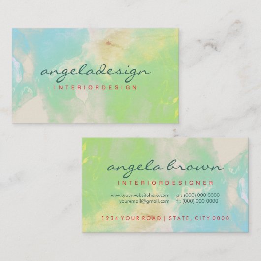 Modern Ombre Green Cloudy Waterverf Botanical Visitekaartje (Voorkant / Achterkant)