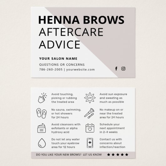 Modern Ombre Henna Eyebrow Tint Aftercare Kaart (Voorkant /achterkant)