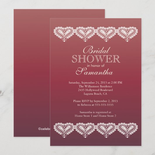 Modern Ombre Lace Hearts Bridal Shower Kaart (Voorkant / Achterkant)