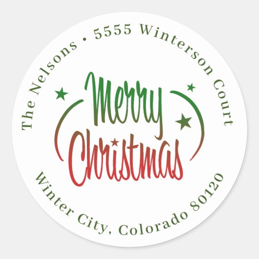 Modern Ombre Merry Christmas Classic Ronde Sticker (Voorkant)