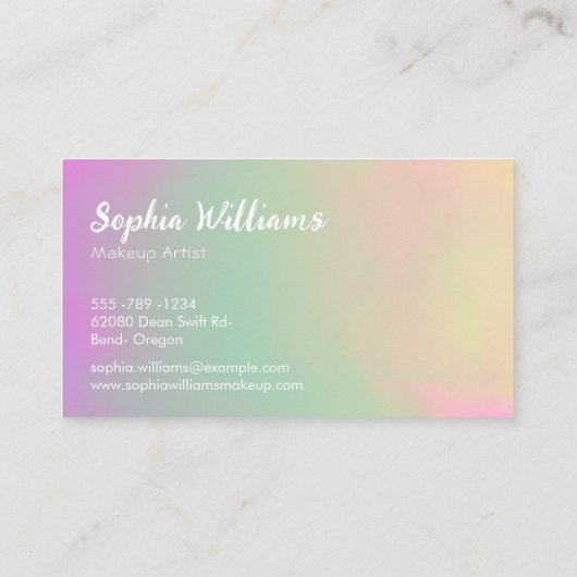 Modern Ombre Roze Groen Geel Handgeschreven Script Visitekaartje (Achterkant)