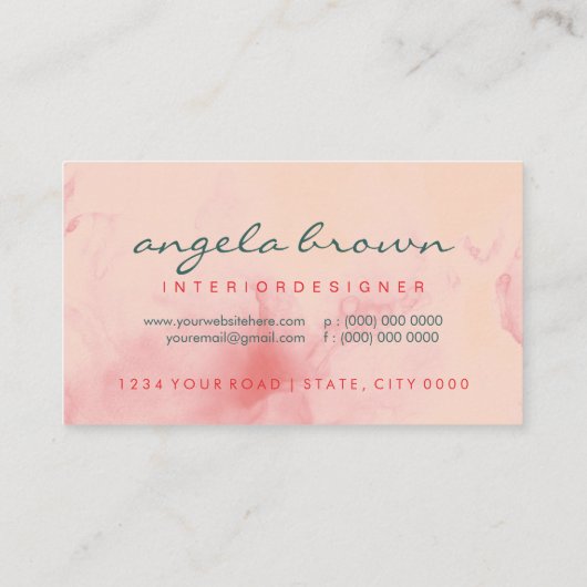 Modern Ombre Roze Waterverf Roze Sage Visitekaartje (Achterkant)