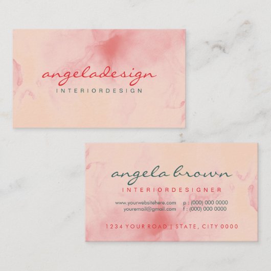 Modern Ombre Roze Waterverf Roze Sage Visitekaartje (Voorkant / Achterkant)