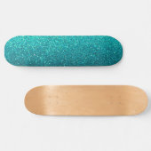 Modern Ombre Turquoise Black Glitter Simple Urban Persoonlijk Skateboard (Horizontaal)
