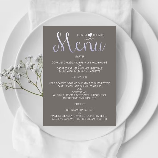 Modern Ombré Typography Paars & Gray Wedding Menu
