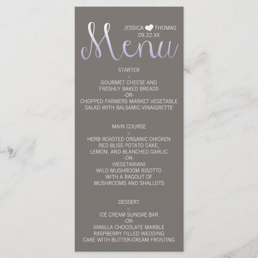 Modern Ombré Typography Paars & Gray Wedding Menu (Voorkant)