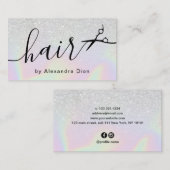 Modern ombre zilveren holografisch kapster visitekaartje (Voorkant / Achterkant)