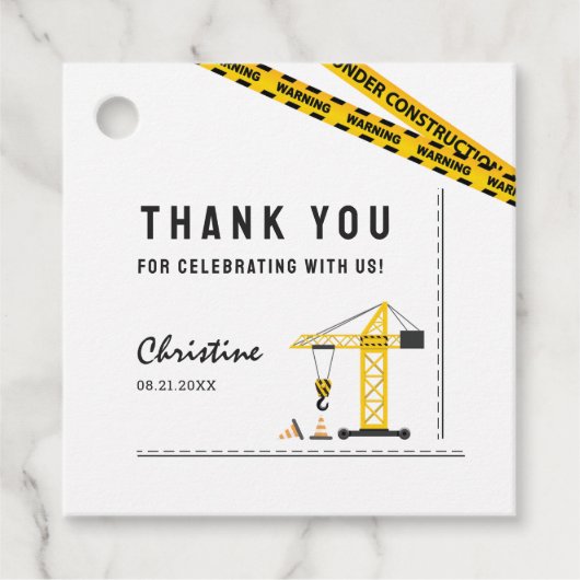 Modern onder bouwkraanthema Dank je Bedankjes Labels (Voorkant)