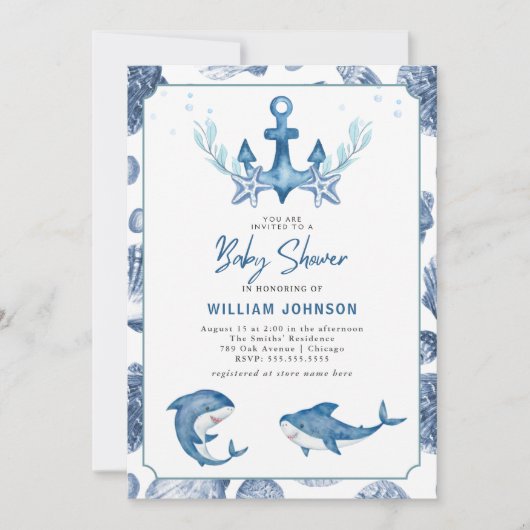 Modern onder het zee Baby shower Invitation Kaart (Voorkant)