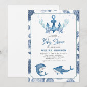 Modern onder het zee Baby shower Invitation Kaart (Voorkant / Achterkant)
