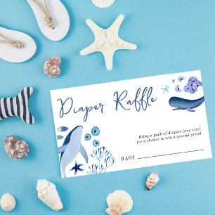 Modern Onder het Zee Blue Boy Whale Diaper Raffle Informatiekaartje